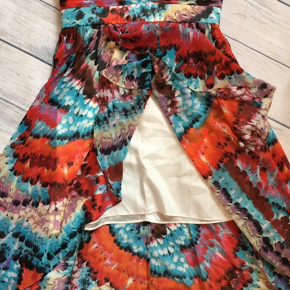 Strapless Sweetheart Feather Print High-Low Gown-6 - Picture 4 of 8